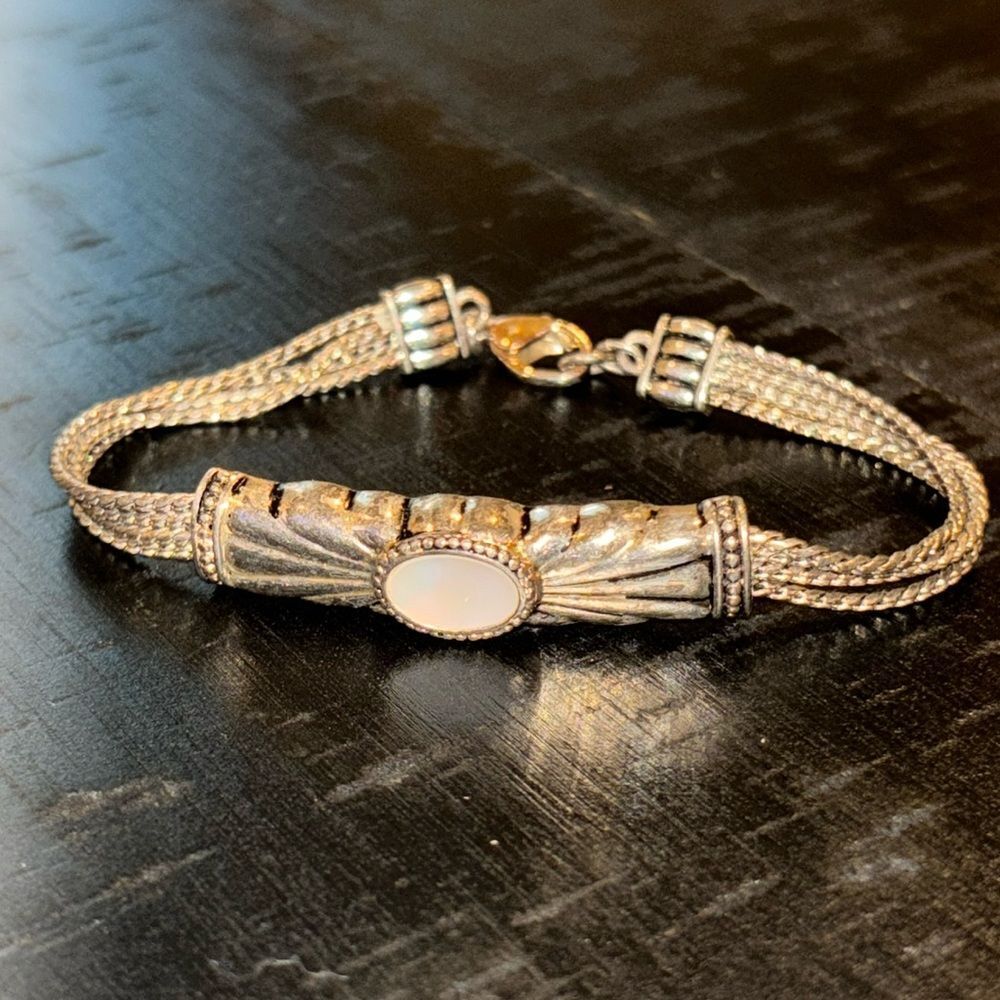 Capezio Mother of Pearl Multi Strand Classy Bracelet Silver Tone